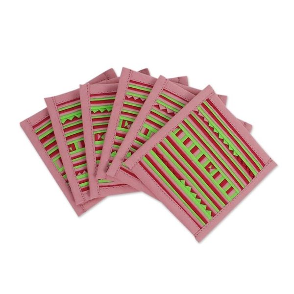 Alternate image for Lahu Style Cotton Blend Coasters in Pink Set of 6 Lahu Pink