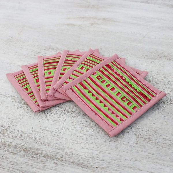 Alternate image for Lahu Style Cotton Blend Coasters in Pink Set of 6 Lahu Pink