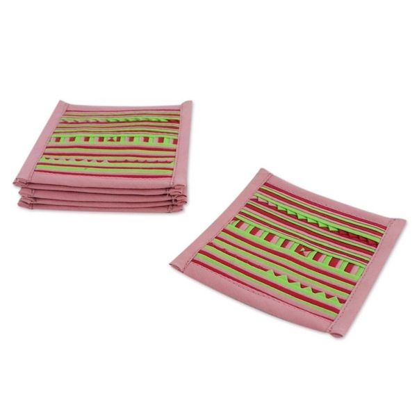 Alternate image for Lahu Style Cotton Blend Coasters in Pink Set of 6 Lahu Pink