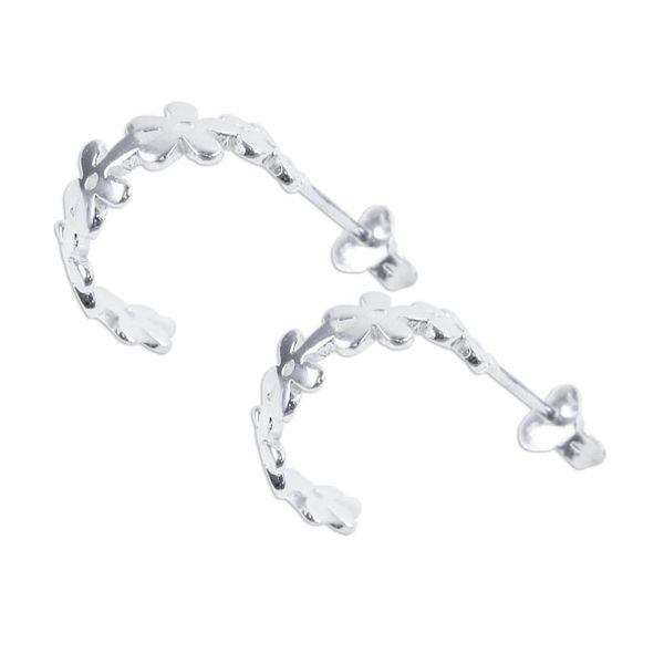 Alternate image for Handcrafted Sterling Silver Floral Half-Hoop Earrings Wondrous Blossoms