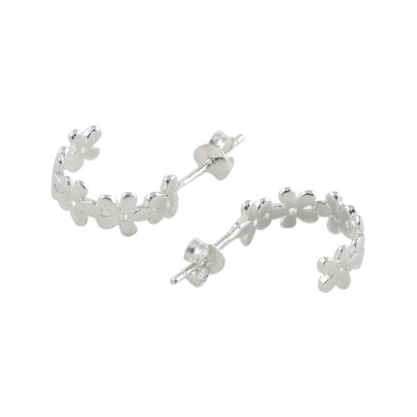 Alternate image for Handcrafted Sterling Silver Floral Half-Hoop Earrings Wondrous Blossoms