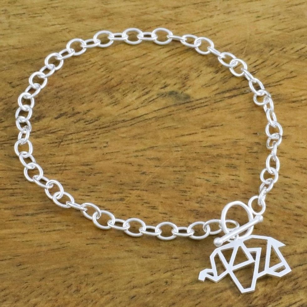 925 Sterling Silver Handmade Origami Elephant Link Bracelet 'Transcendental Elephant'