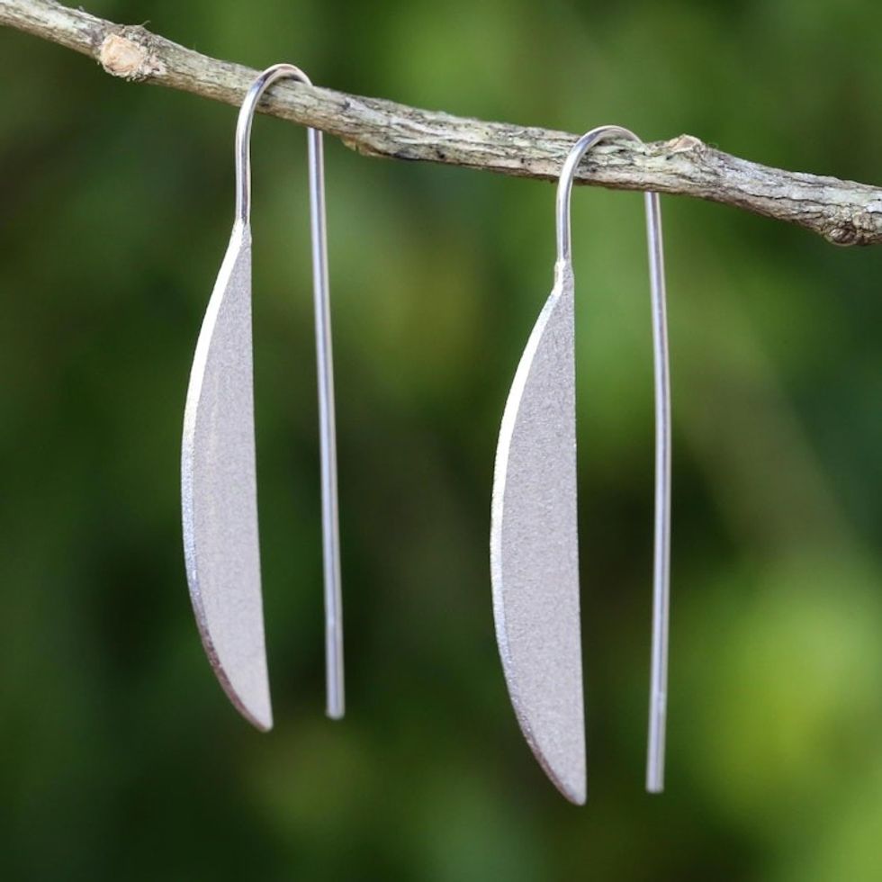 Sterling Silver Half-Moon Drop Earrings from Thailand 'Glittering Half-Moons'