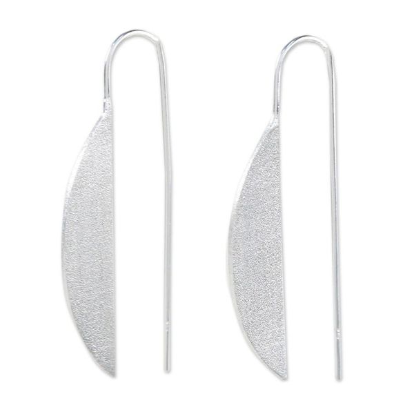 Alternate image for Sterling Silver Half-Moon Drop Earrings from Thailand Glittering Half-Moons