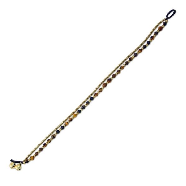 Alternate image for Tigers Eye and Brass Beaded Anklet from Thailand Ringing Beauty