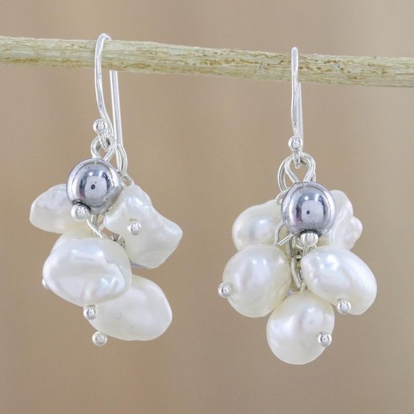 Alternate image for Handmade Hematite Cultured Freshwater Pearl Dangle Earrings Harmonious Pearl