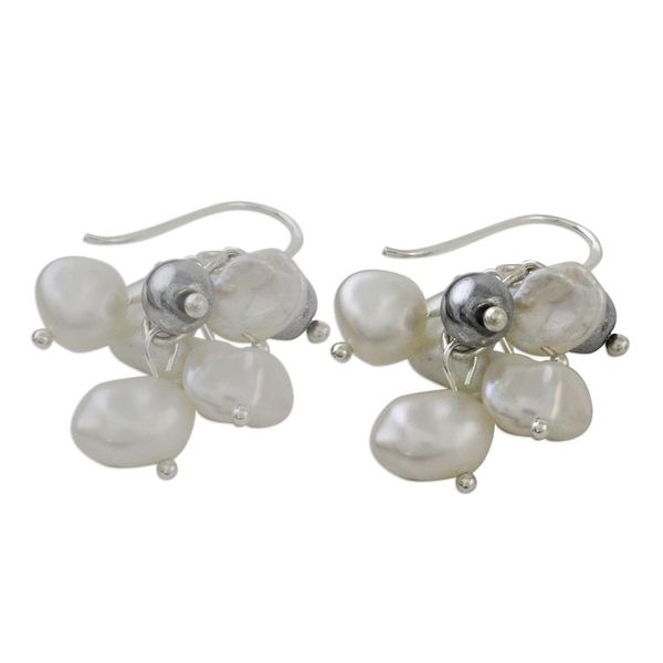 Alternate image for Handmade Hematite Cultured Freshwater Pearl Dangle Earrings Harmonious Pearl