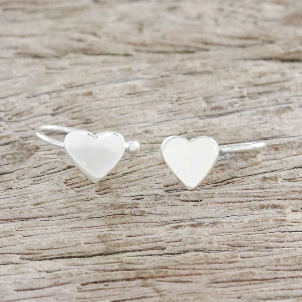 Handcrafted Sterling Silver Heart Ear Cuffs from Thailand 'Petite Hearts'