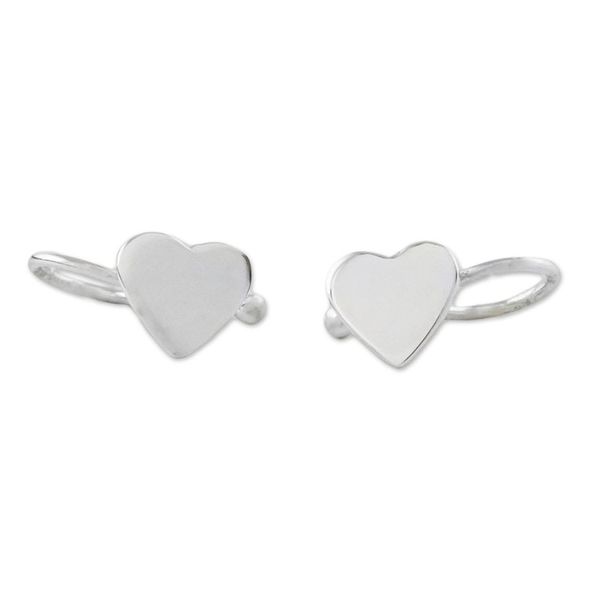 Alternate image for Handcrafted Sterling Silver Heart Ear Cuffs from Thailand Petite Hearts