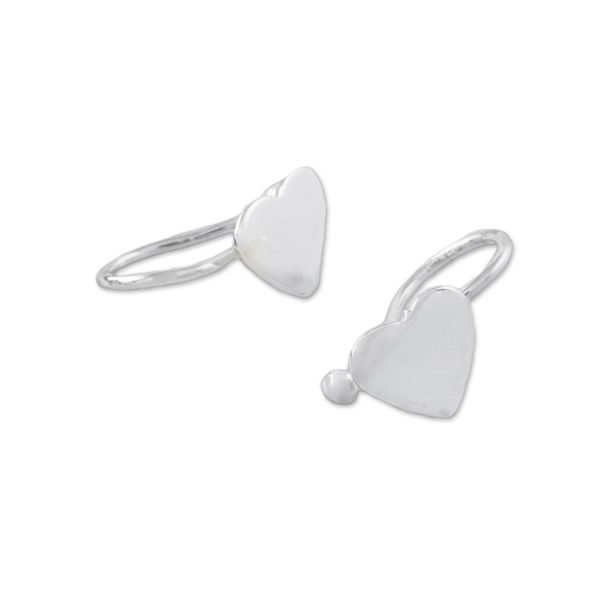 Alternate image for Handcrafted Sterling Silver Heart Ear Cuffs from Thailand Petite Hearts