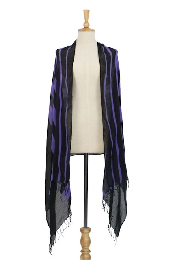 Alternate image for Handwoven Striped Cotton Shawl in Violet from Thailand Cool Stripes in Violet