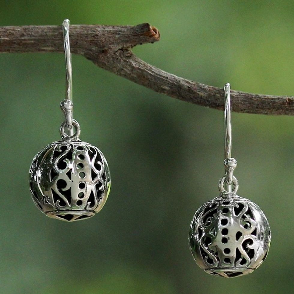 Petite Sterling Silver Bauble Earrings from Thailand 'Palace Lanterns'