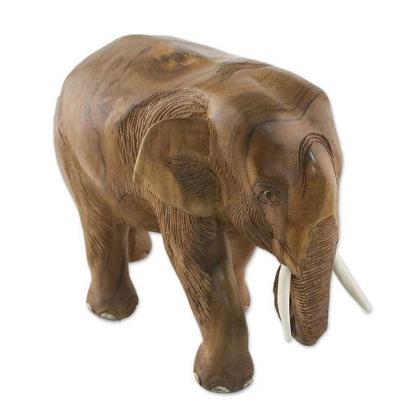 Alternate image for Teak Wood Sculpture of a Right-Facing Elephant from Thailand Go For a Walk