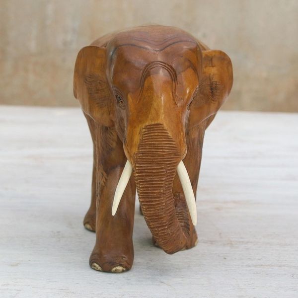 Alternate image for Teak Wood Sculpture of a Right-Facing Elephant from Thailand Go For a Walk