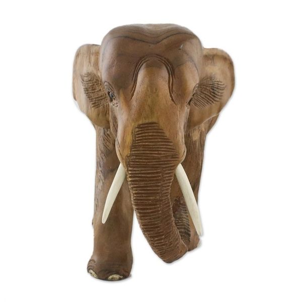 Alternate image for Teak Wood Sculpture of a Right-Facing Elephant from Thailand Go For a Walk