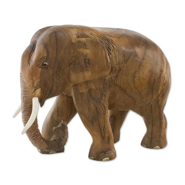 Alternate image for Teak Wood Sculpture of a Right-Facing Elephant from Thailand Go For a Walk