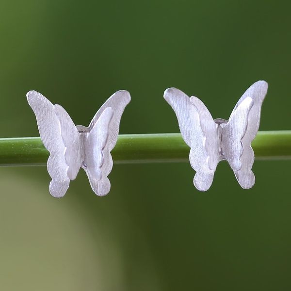 Alternate image for Sterling Silver 3-D Butterfly Earrings Crafted in Thailand 3-D Butterflies