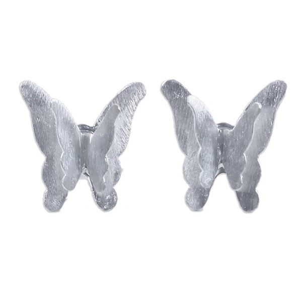 Alternate image for Sterling Silver 3-D Butterfly Earrings Crafted in Thailand 3-D Butterflies