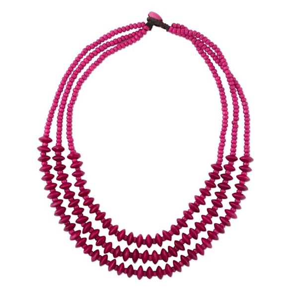 Alternate image for Red Wood Beaded Strand Necklace from Thailand Island Allure in Ruby