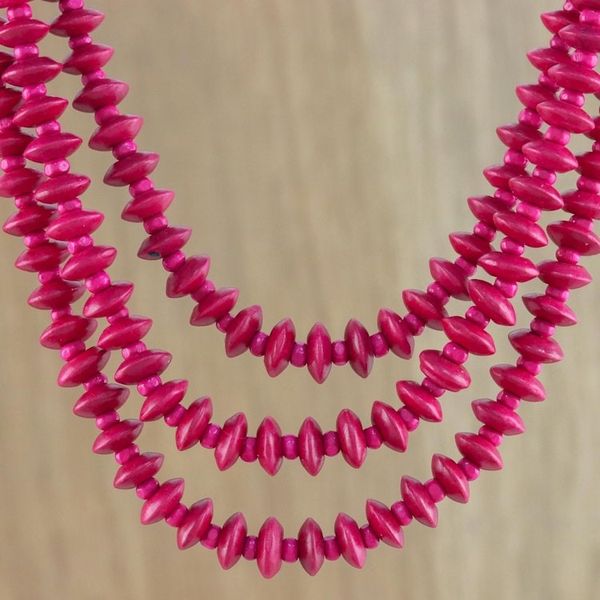 Alternate image for Red Wood Beaded Strand Necklace from Thailand Island Allure in Ruby