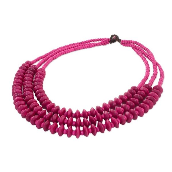 Alternate image for Red Wood Beaded Strand Necklace from Thailand Island Allure in Ruby