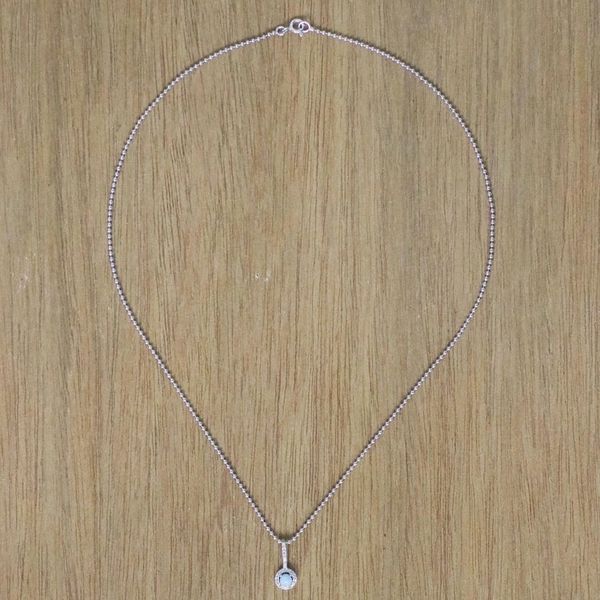Alternate image for Circular Larimar and CZ Pendant Necklace from Thailand Gorgeous Blue