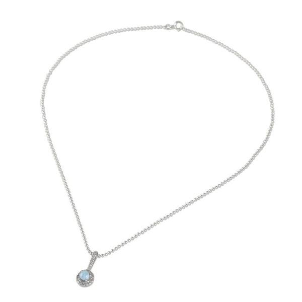 Alternate image for Circular Larimar and CZ Pendant Necklace from Thailand Gorgeous Blue