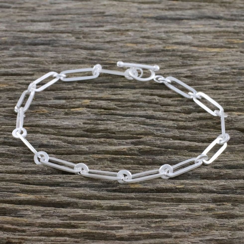 Brushed-Satin Sterling Silver Link Bracelet from Thailand 'Cool Shine'