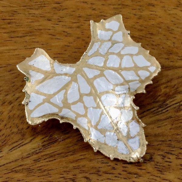 Alternate image for Thai Gold and Silver Plated Natural Melon Leaf Brooch Melon Leaf Harmony