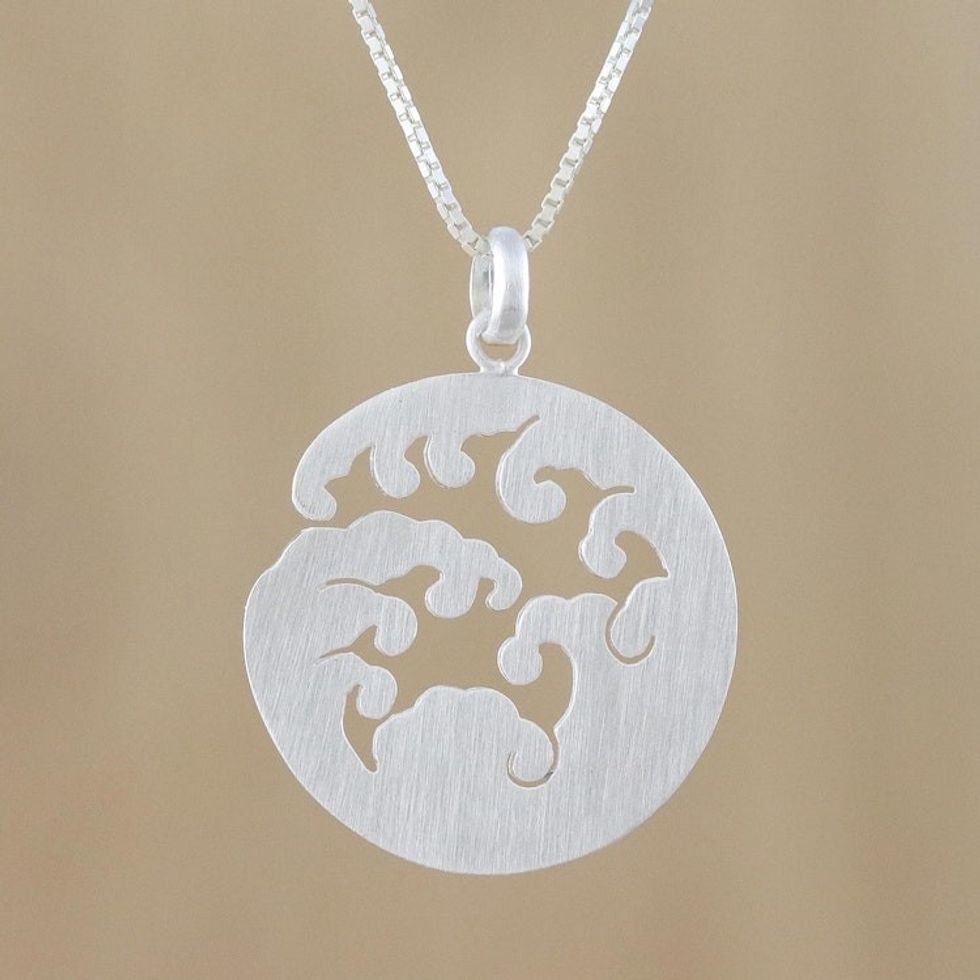 Wave Design Sterling Silver Pendant Necklace from Thailand 'Circle of Waves'