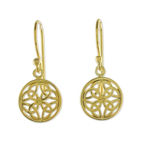 Alternate image for Gold Plated Sterling Silver Labyrinth Circle Dangle Earrings Interconnected in Gold