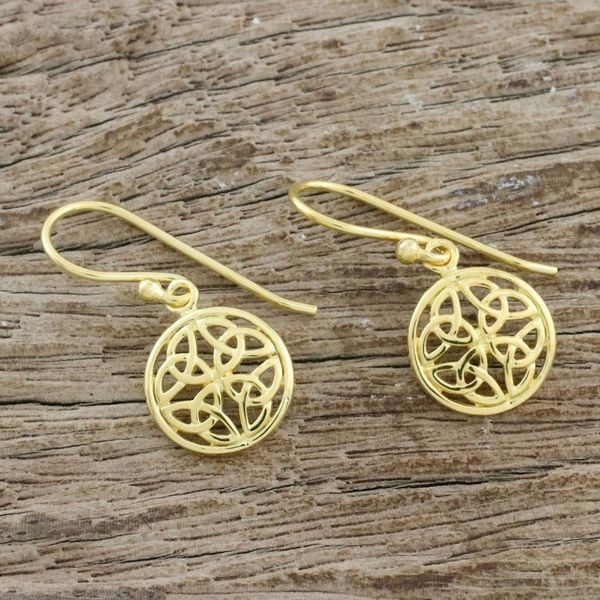 Alternate image for Gold Plated Sterling Silver Labyrinth Circle Dangle Earrings Interconnected in Gold