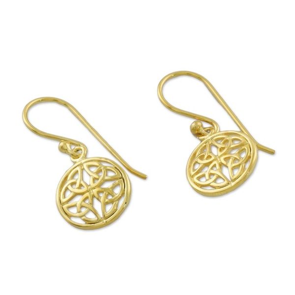 Alternate image for Gold Plated Sterling Silver Labyrinth Circle Dangle Earrings Interconnected in Gold