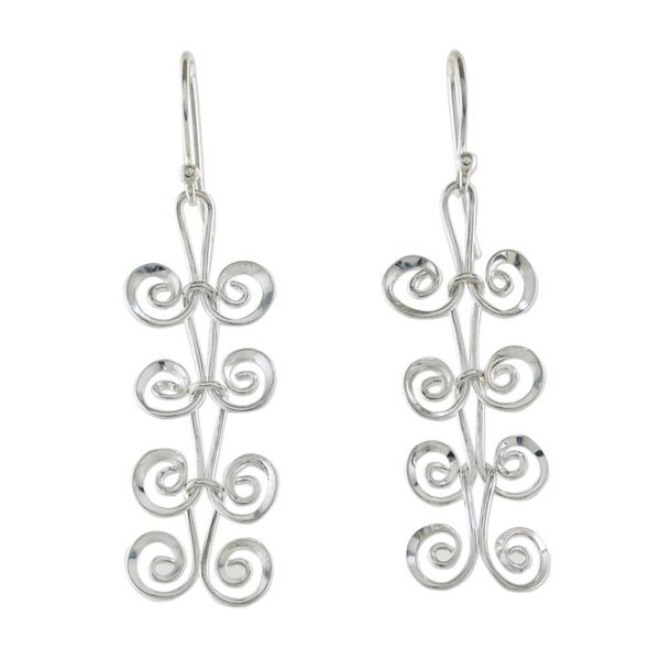 Alternate image for Sterling Silver Spiral Motif Dangle Earrings from Thailand Fern Spirals