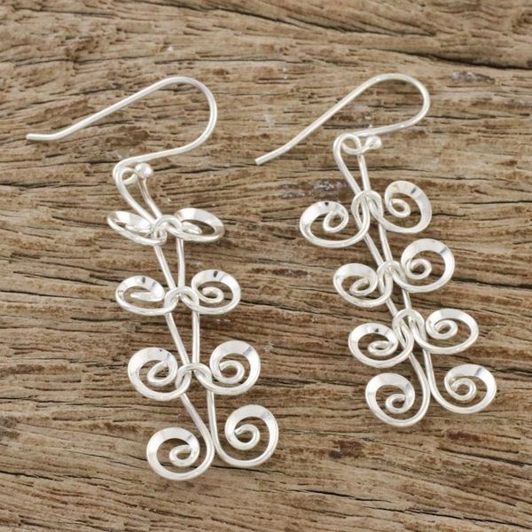 Alternate image for Sterling Silver Spiral Motif Dangle Earrings from Thailand Fern Spirals