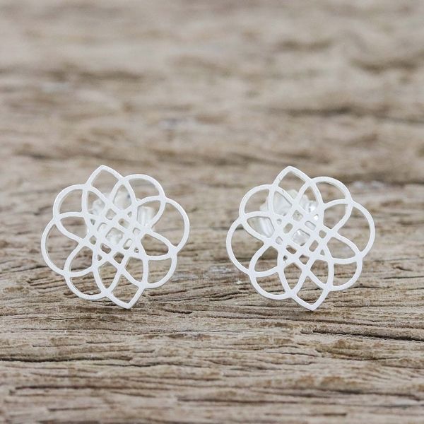 Alternate image for Handcrafted Sterling Silver Button Earrings from Thailand Stellar Intersections