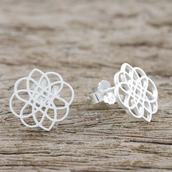 Alternate image for Handcrafted Sterling Silver Button Earrings from Thailand Stellar Intersections
