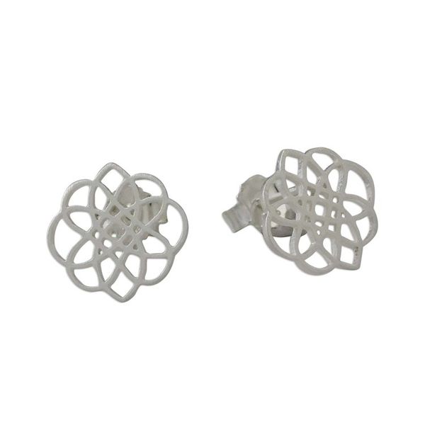 Alternate image for Handcrafted Sterling Silver Button Earrings from Thailand Stellar Intersections