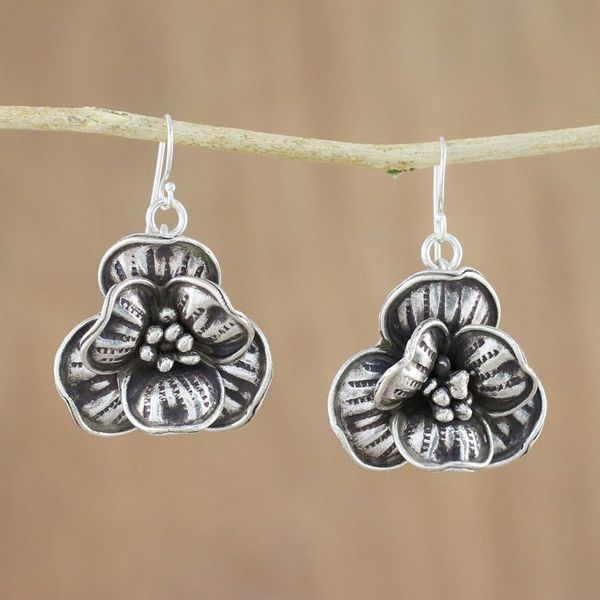 Alternate image for Sterling Silver and 950 Silver Flower Dangle Earrings Rare Flowers