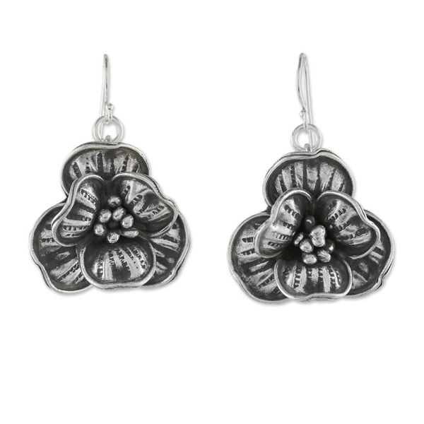 Alternate image for Sterling Silver and 950 Silver Flower Dangle Earrings Rare Flowers