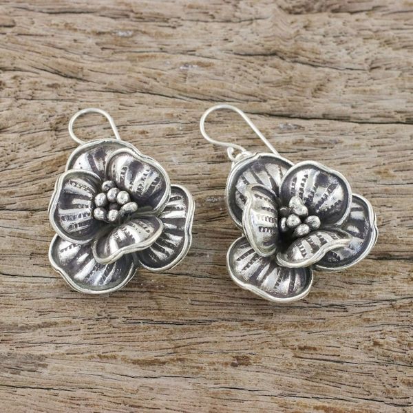 Alternate image for Sterling Silver and 950 Silver Flower Dangle Earrings Rare Flowers