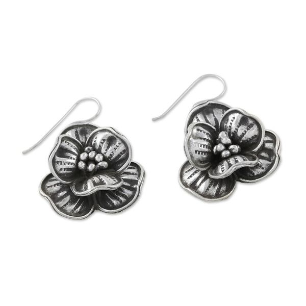 Alternate image for Sterling Silver and 950 Silver Flower Dangle Earrings Rare Flowers