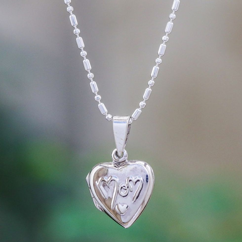 Handcrafted Sterling Silver Heart Locket Necklace 'Loving Mother'