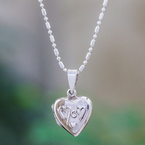 Alternate image for Handcrafted Sterling Silver Heart Locket Necklace Loving Mother