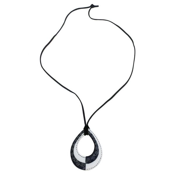 Alternate image for Adjustable Black and White Ceramic Teardrop Pendant Necklace Monochrome Magic