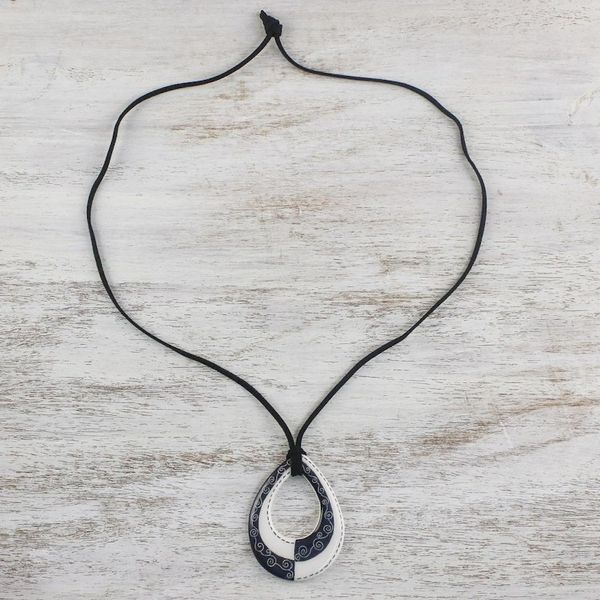 Alternate image for Adjustable Black and White Ceramic Teardrop Pendant Necklace Monochrome Magic