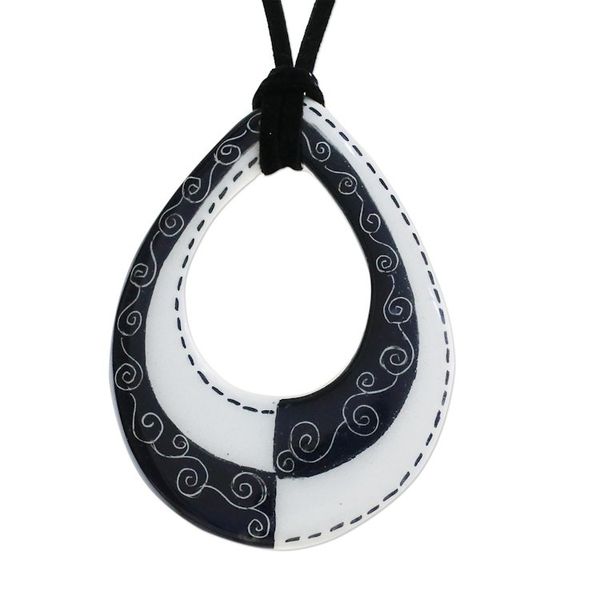 Alternate image for Adjustable Black and White Ceramic Teardrop Pendant Necklace Monochrome Magic