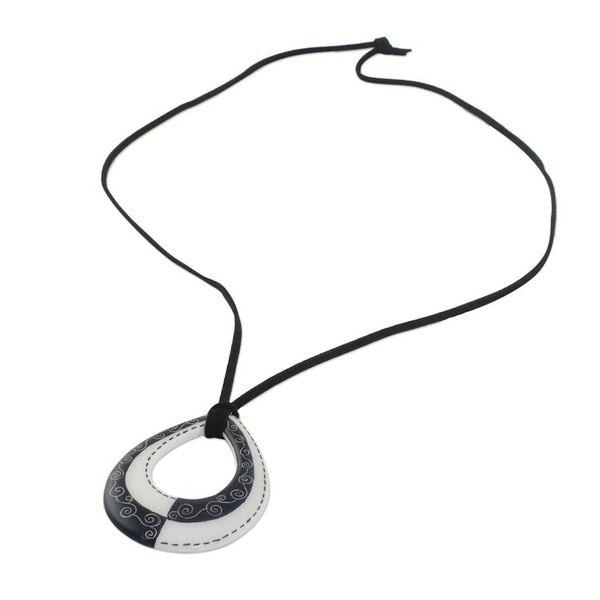 Alternate image for Adjustable Black and White Ceramic Teardrop Pendant Necklace Monochrome Magic
