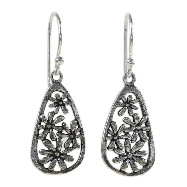 Alternate image for Artisan Crafted Antiqued Sterling Silver Flower Earrings Floral Showers
