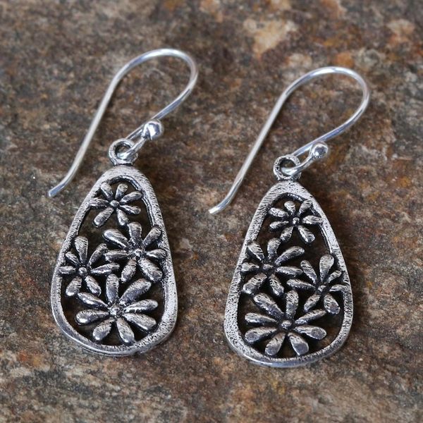 Alternate image for Artisan Crafted Antiqued Sterling Silver Flower Earrings Floral Showers